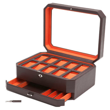 Wolf Windsor 10P Watch Box with Drawer Brown/Orange