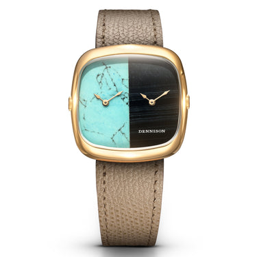 Dennison ALD Dual Time Turquoise & Falcon Eye Stone In Gold